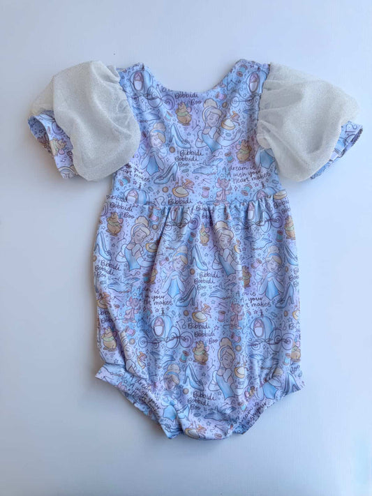 Bubble romper with puff sleeves